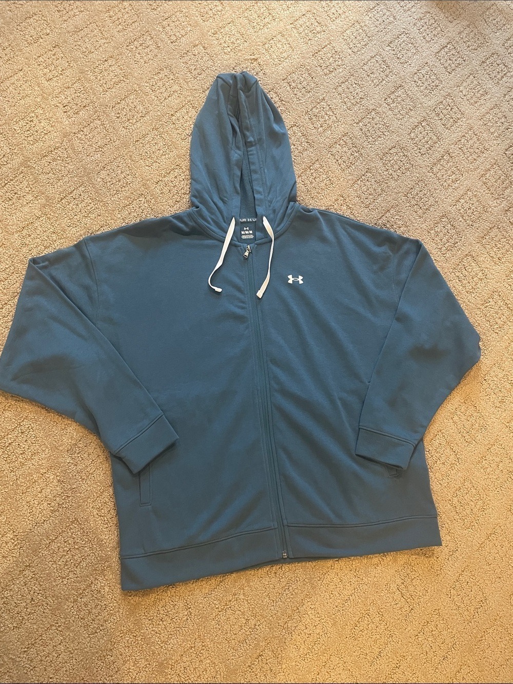 Under Armour Blue-Green Full-Zip Hoodie with White Drawstrings